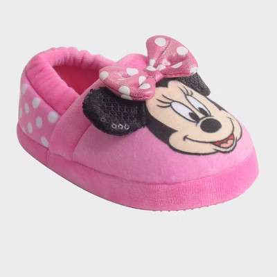 Toddler Girls' Disney Minnie Sock Slippers - Pink L: Breathable Lightweight Design, Slip-On Style | Target