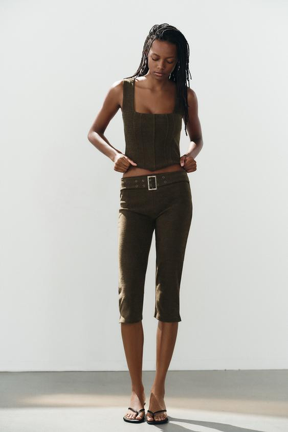 CORDUROY CAPRI TROUSERS WITH BELT | Zara UK