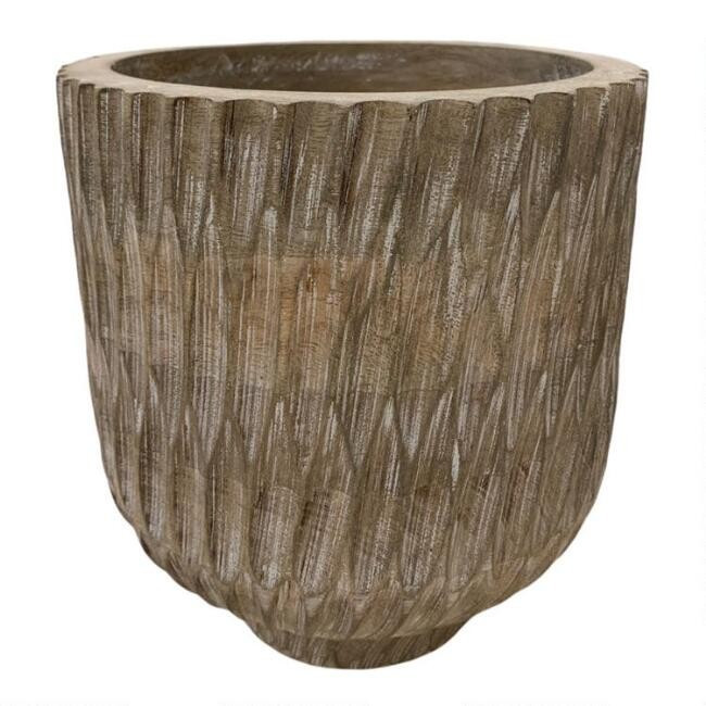 Natural Carved Wood Planter | World Market
