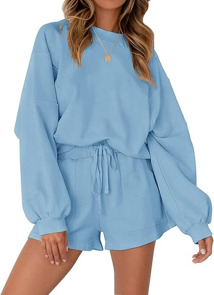 MEROKEETY Women's Oversized Batwing Sleeve Lounge Sets Casual Top and Shorts 2 Piece Outfits Sweatsu | Amazon (US)