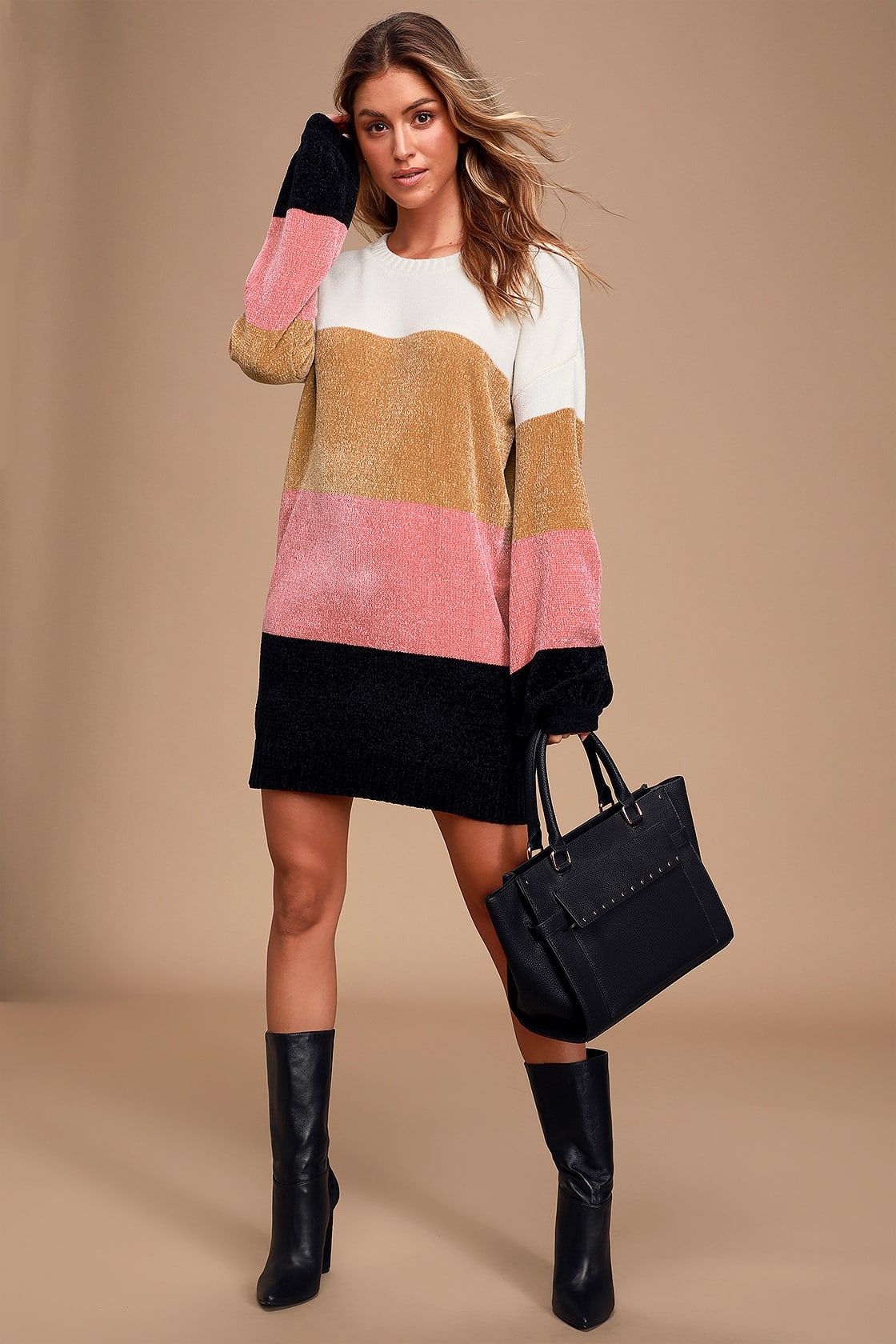 Call it Even Ivory Multi Color Block Chenille Sweater Dress | Lulus (US)