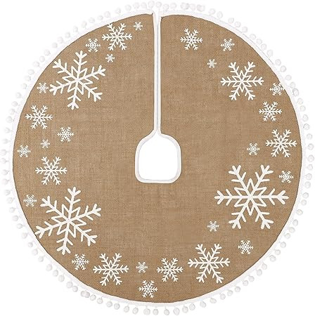 MACTING Christmas Tree Skirt, 30 inches Burlap Tree Mat with White Large Small Snowflake Patterns... | Amazon (US)