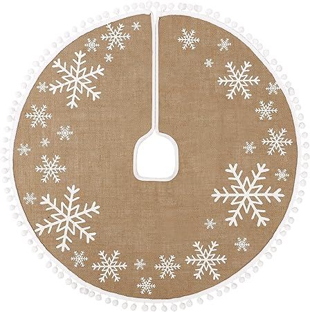 MACTING Christmas Tree Skirt, 30 inches Burlap Tree Mat with White Large Small Snowflake Patterns... | Amazon (US)