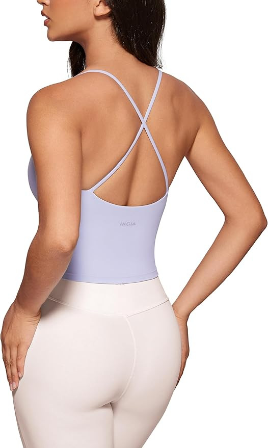 Womens Low Scoop Neck Tank Tops Built in Bra U Back Workout Tanks Spaghetti Criss Cross Strap Sle... | Amazon (US)