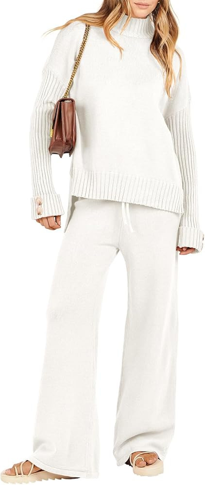 Caracilia Womens 2 Piece Sweater Set Knit Pullover Wide Leg Pants Lounge Matching Sets 2024 Fall ... | Amazon (US)