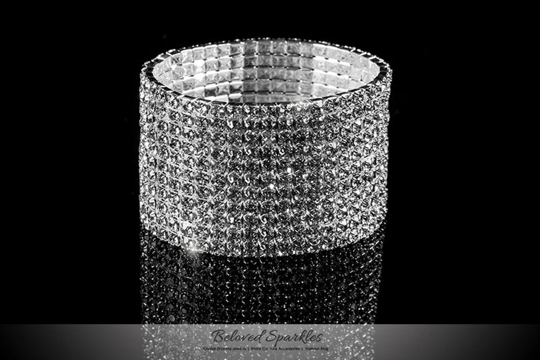 Crystal 10 Rolls Bangle Cuff Stretch Bracelet, Rhinestone Cluster Bridal Cuff, Rhinestone Stateme... | Etsy (US)