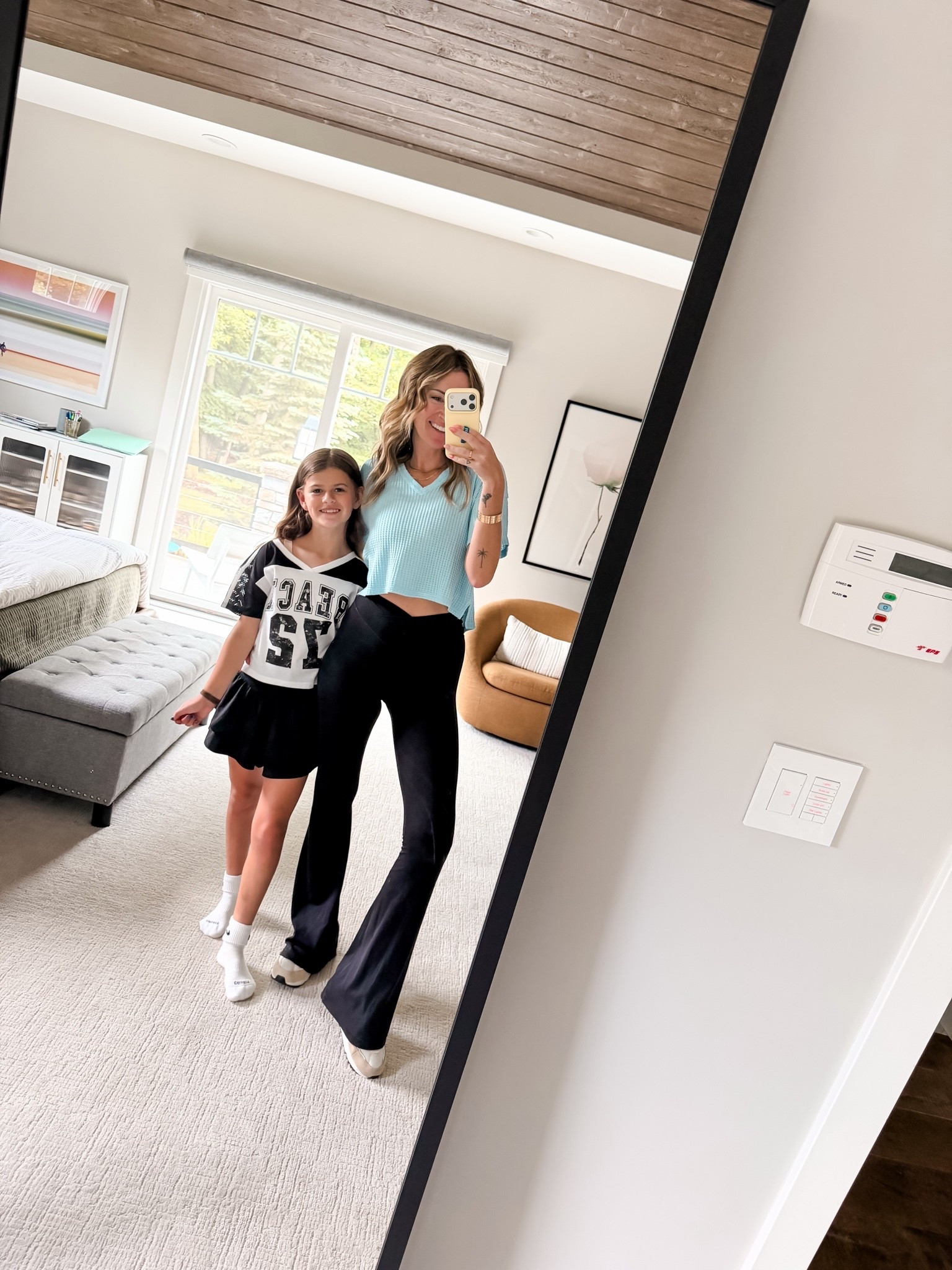 Summer style for mom and daughter 
Aerie flare leggings and girls  children’s place outfit ideas