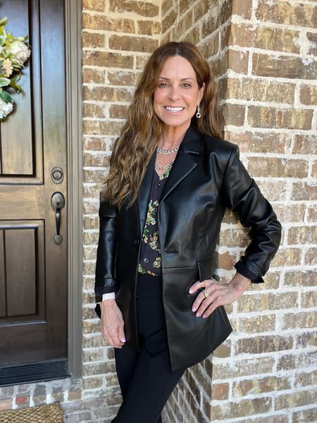 You can never go wrong with a faux leather blazer. cabi has you covered in this brand new one. I know I'll be grabbing for it as a topper all throughout the fall.
#falloutfit #petitefashion #outfitinspo #womenover50 #edgylook

#LTKstyletip #LTKFind #LTKover40