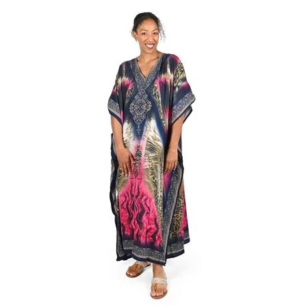Shop LC Women WINLAR Multi Color Animal Print V Neck Short Kaftan-One Size Fits up to 3X | Walmart (US)