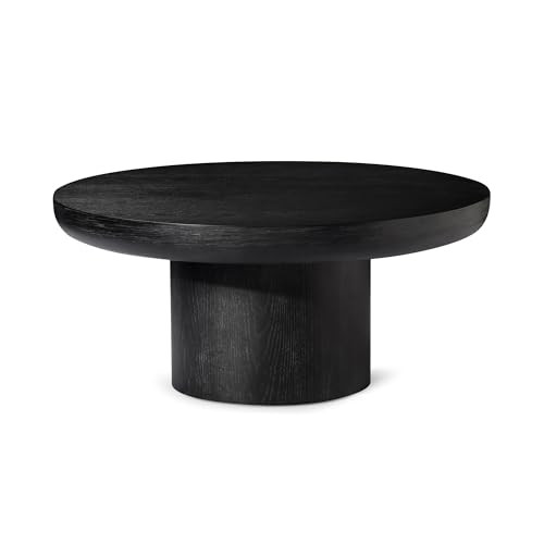 Maven Lane Wooden Circular Coffee Table, 36" Round, Livingroom Table, Modern Farmhouse Living Room Accent Table, Wood Furniture for Family Room, Rustic Industrial Home Decor, Owen Table (Aged Black) | Amazon (US)