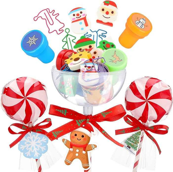 Sosation 24 Pack Christmas Giant Lollipop Stationery Set Christmas Classroom Gifts for Students w... | Amazon (US)