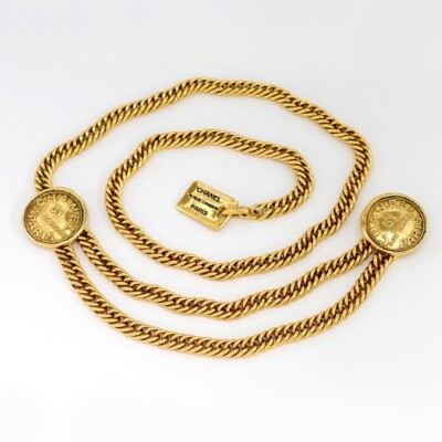 CHANEL 31 Rue Cambon PARIS Double Chain Belt 34" Gold Tone Auth w/Box #5022 | eBay US