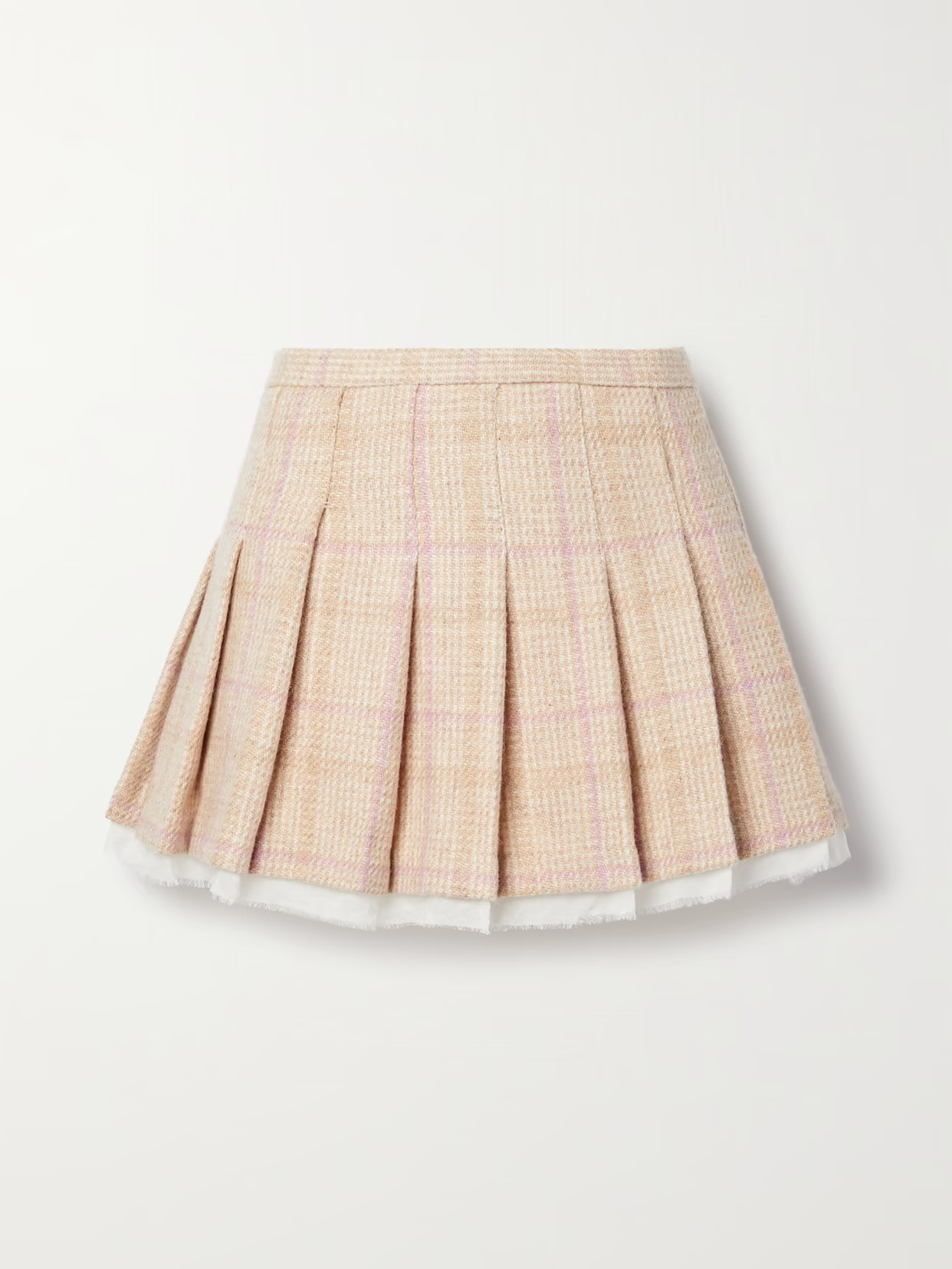 LOVESHACKFANCY - Rooney Pleated Chiffon-trimmed Checked Wool Mini Skirt - Pink | NET-A-PORTER (US)