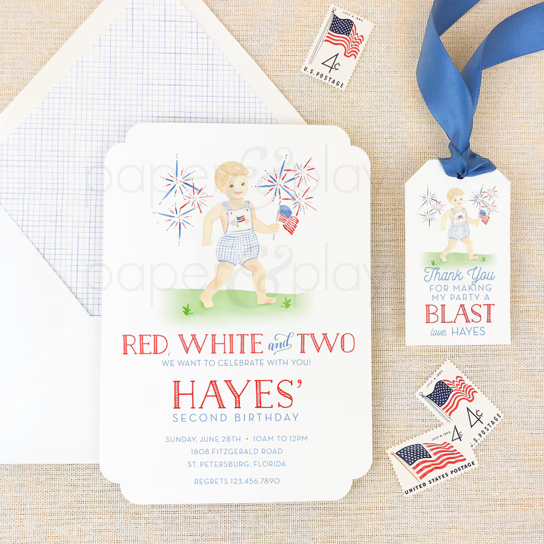 PRINTED Watercolor Patriotic Invitations // Printable // Printed // Digital // Fourth July // Ind... | Etsy (US)