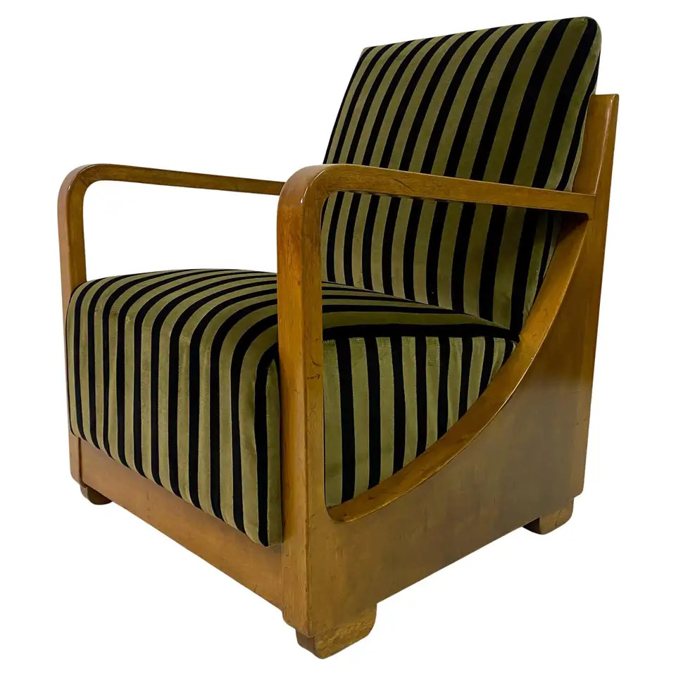 1930S Dutch Armchair In Striped Velvet | 1stDibs