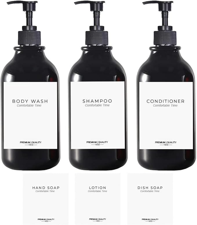 3 Pack of Shampoo and Conditioner Bottles - Apothecary Dispenser Bottle for Bathroom and Kitchen,... | Amazon (US)