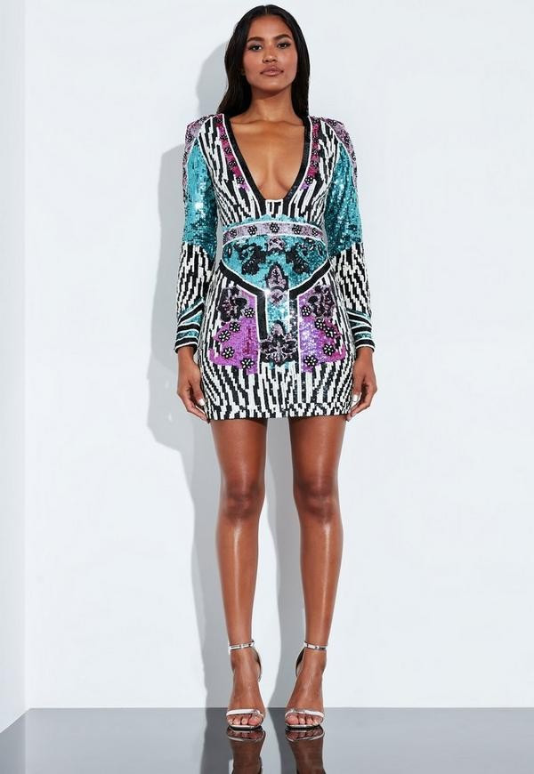 Peace + Love Zebra Print Embellished Mini Dress | Missguided (US & CA)