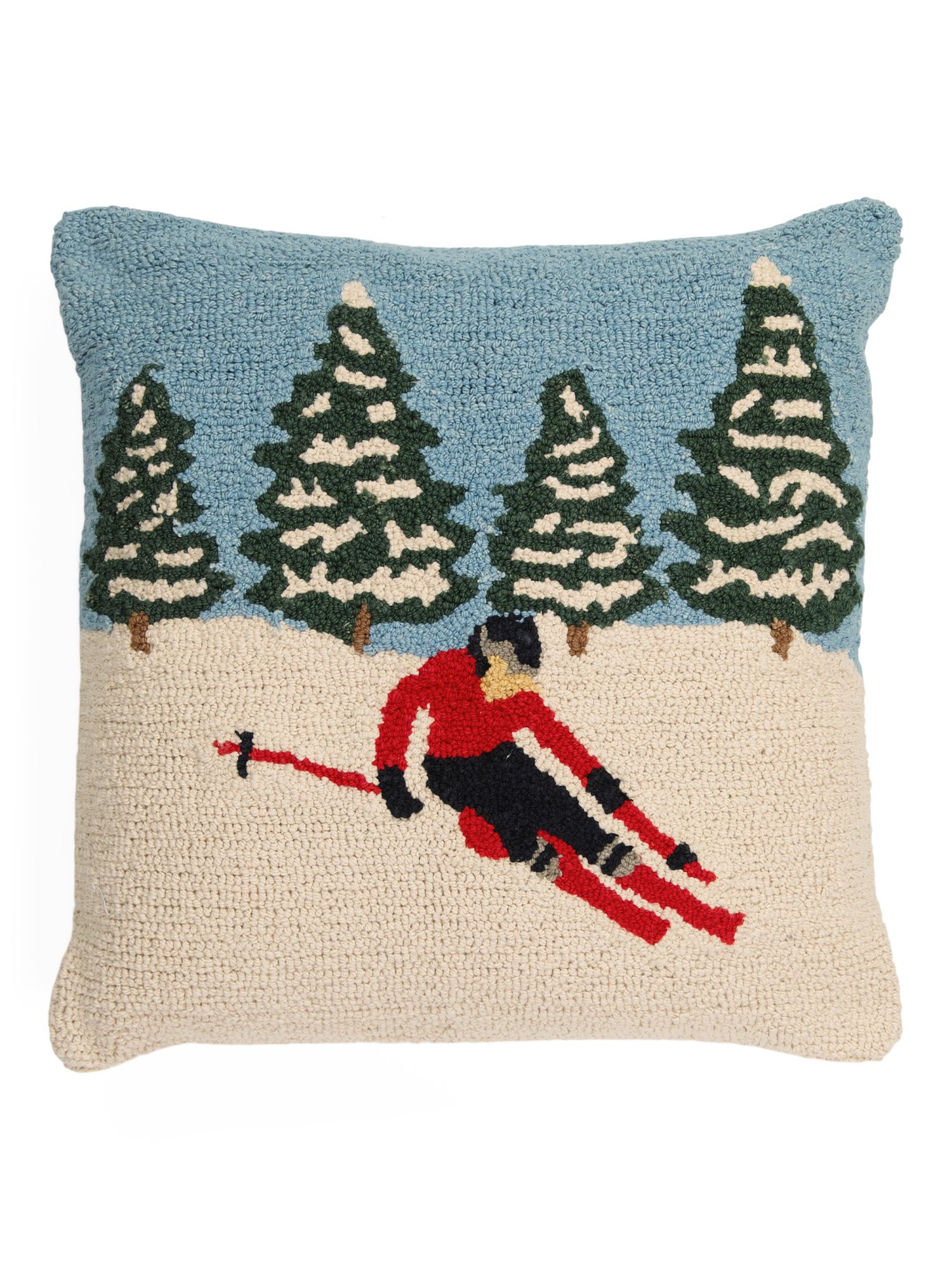 20x20 Hand Hooked Skier Pillow | TJ Maxx