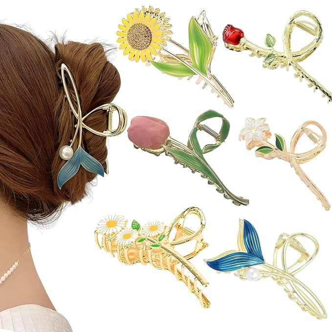 Flower Metal Hair Claw Clips 6 Pcs Cute Large Tulip Hair Claw NonSlip Hair Barrettes Strong Hold ... | Amazon (US)