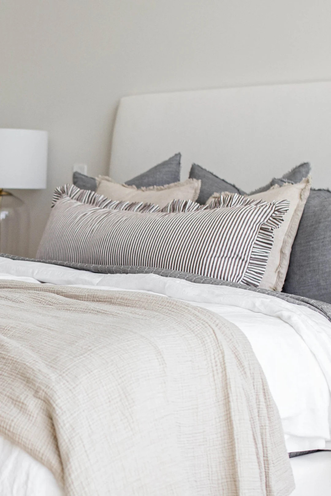 Ruffle Bolster Frill Pillow Cover Brown White Stripes - Etsy | Etsy (US)