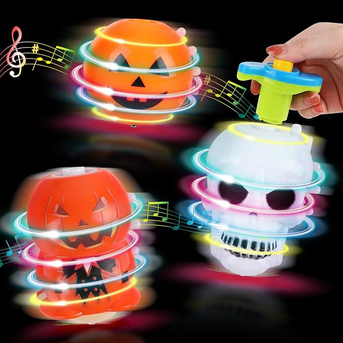 DERAYEE Halloween Basket Stuffers for Kids, 3PCS LED Pumpkin Skull Light Up Spinning Tops Hallowe... | Amazon (US)