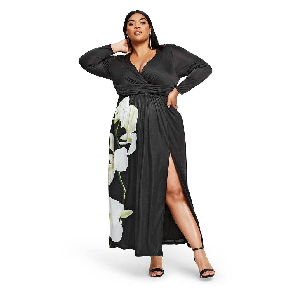 Women's Plus Size Floral Print Long Sleeve V-Neck Maxi Dress - Altuzarra for Target Black 2X | Target