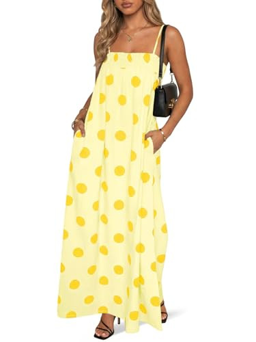 Wenrine Womens Summer Polka Dot Maxi Dress Casual Spaghetti Strap Smocked Loose Vacation Beach Dr... | Amazon (US)