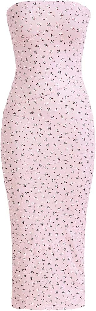 Milumia Women's Ditsy Floral Bodycon Tube Dress Lettuce Trim Strapless Long Pencil Dresses | Amazon (US)