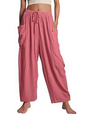 Kissonic Palazzo Pants for Women Wide Leg Flowy Casual Loose Trousers Drawstring Summer Beach Tra... | Amazon (US)