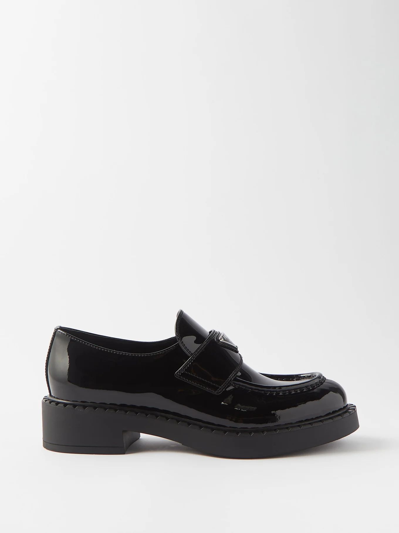 Triangle logo-plaque patent-leather loafers | Matches (UK)