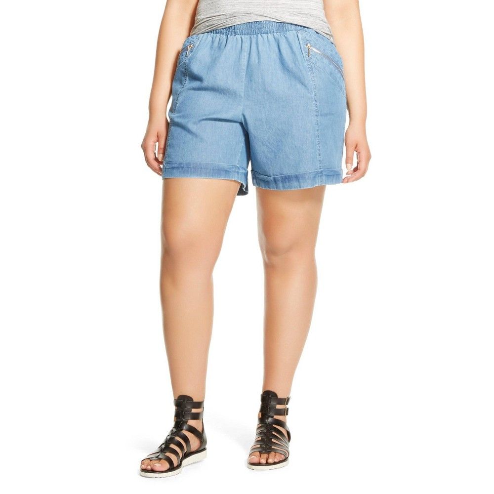 Women's Plus Size Chambray Shorts Chambray Blue 18W - Forever Audrey | Target