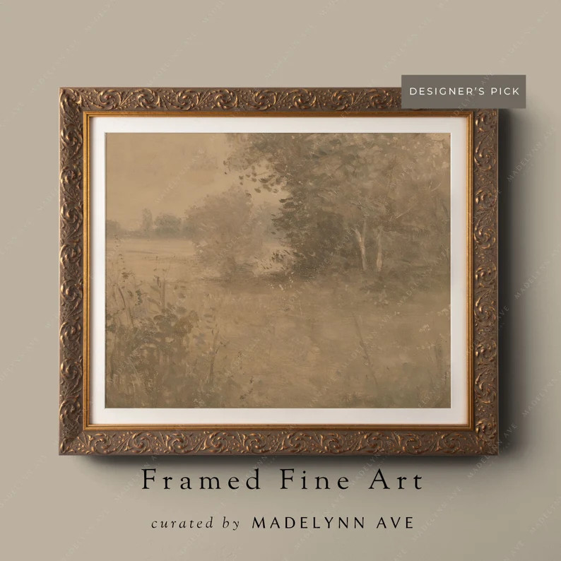 Framed Canvas Sepia Country Landscape Art Print - Neutral Colors With Nature & Trees - Warm Toned... | Etsy (US)