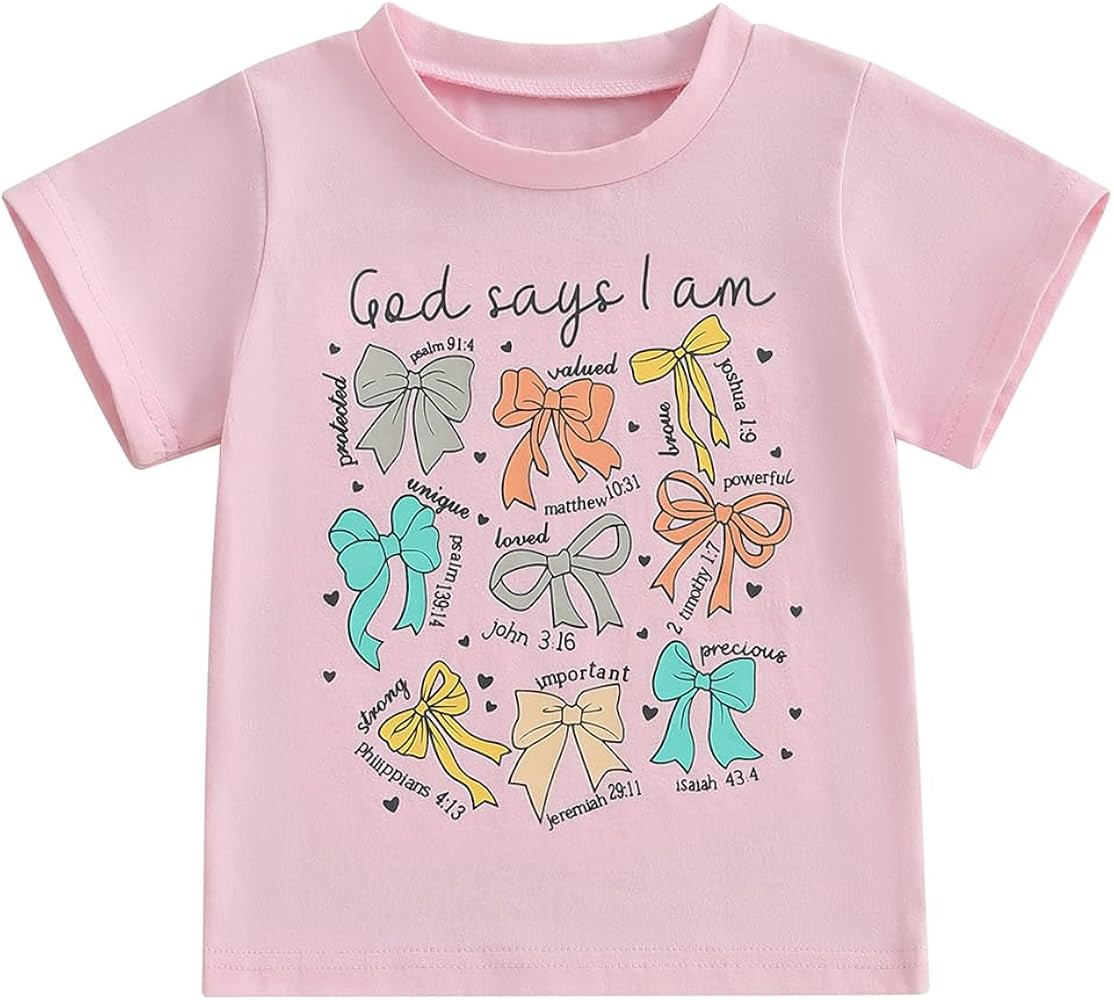 Toddler Girls Christian Shirt God Says I Am Bible Verse Coquette Bow/Flower Religious Shirt Jesus... | Amazon (US)