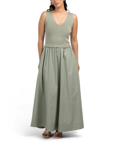 Sleeveless V-neck Knit Top Twofer Maxi Dress | TJ Maxx