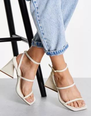 River Island strappy flared heeled sandal in cream | ASOS (Global)