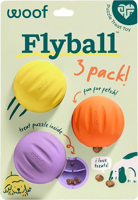 WOOF Flyball Fetch Ball & Dog Treat Dispenser Toy, 3-Pack | Amazon (US)