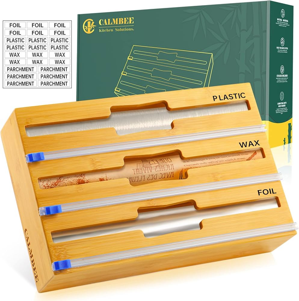 Calmbee Foil and Plastic Wrap Organizer, 3 in 1 Plastic Wrap Dispenser with Cutter, Plastic Wrap,... | Amazon (US)
