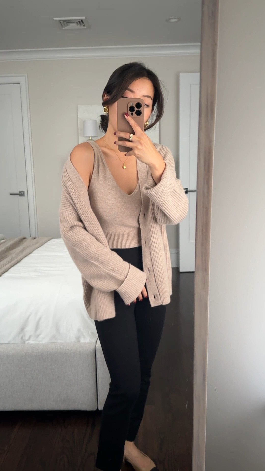 The coziest cashmere sweater set I keep reaching for. Nice for gifting, WFH, running errands, lounging  

• Quince 100% Cashmere Fisherman Cropped Cardigan Sweater in oatmeal xs - one of my most worn cardigans this fall. 

100% cashmere in a thicker weight with rib texture that feels so cozy and luxe. Oversized wider fit. I usually wear this paired simply with black leggings + a black turtleneck like in a recent LTK. 

• Cashmere Cropped Tank in oatmeal xs - comes in many colors that match the sweaters, perfect for a matching under layer. 

• Ultra stretch Ponte Pintuck ankle pants in black 25” inseam size xs - as a legging alternative, these ponte pants are slim fit with a petite friendly length. 

They run small on me - size xs is a snug fit!

• old Edited pieces shoes 

Gifts for her, Thanksgiving outfits, warm winter sweater, petite friendly work outfit


#LTKHoliday #LTKGiftGuide #LTKWorkwear