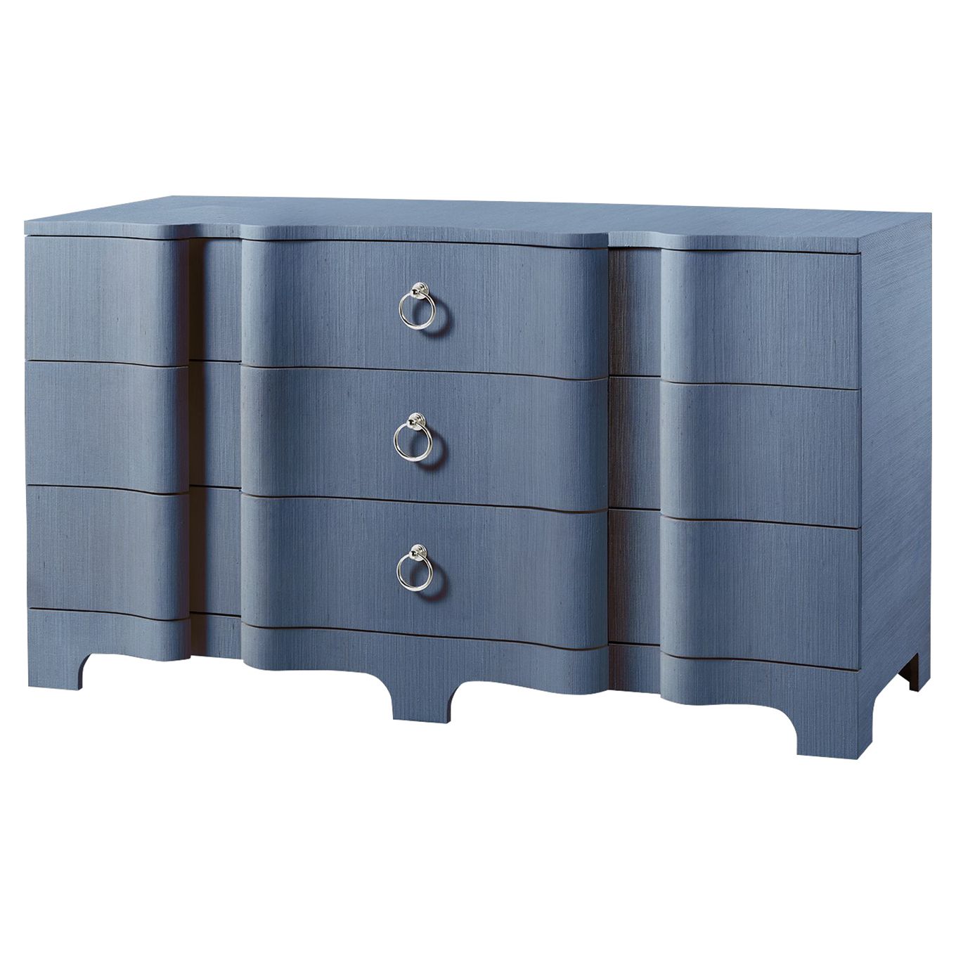 Villa & House Bardot Lacquer Grasscloth Navy Blue Dresser - 9 Drawer | Kathy Kuo Home