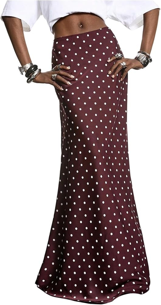 MakeMeChic Women's Y2K Polka Dots Going Out Maxi Skirt Business Casual Long Skirts | Amazon (US)