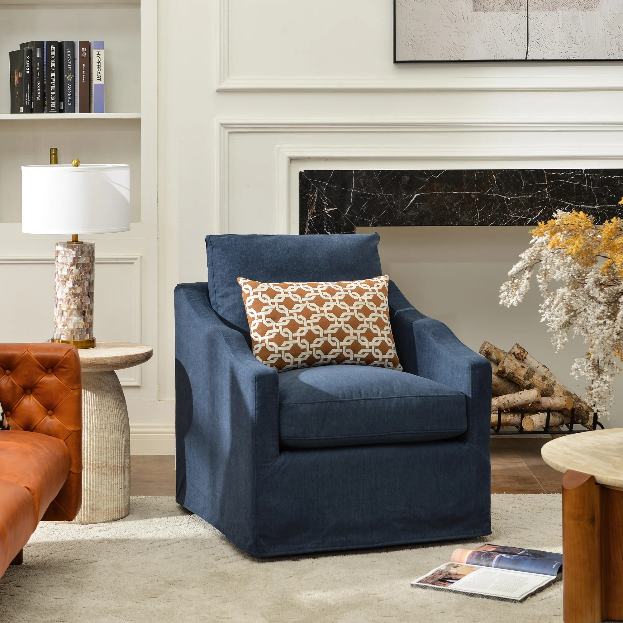 28" Wide Down Fill Upholstered Slipcovered Swivel Barrel Chair | Wayfair North America