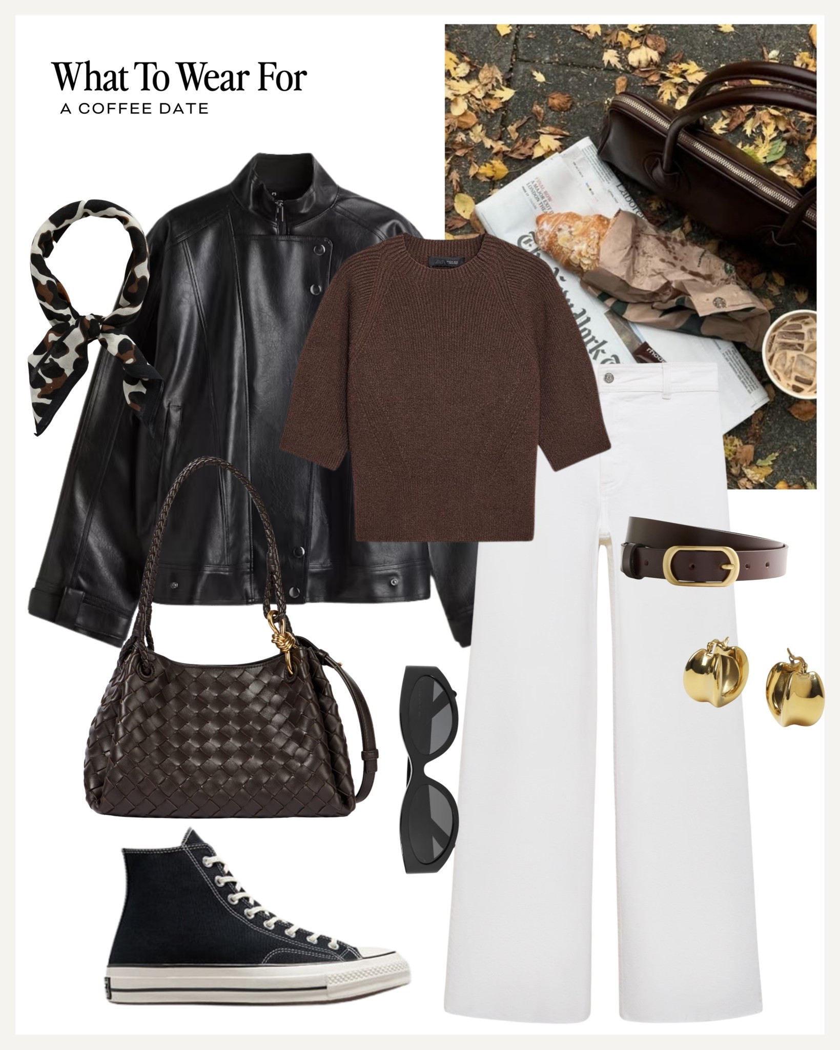 A coffee date ☕️ 

White jeans / black leather jacket / Zara fashion / autumn style / converse / bottega bag

#LTKautumn #LTKuk