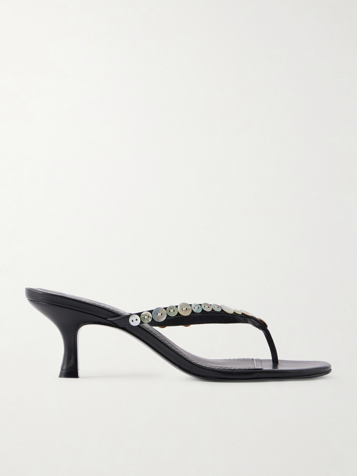 STAUD - Freja Button-embellished Leather Sandals - Black | NET-A-PORTER (US)