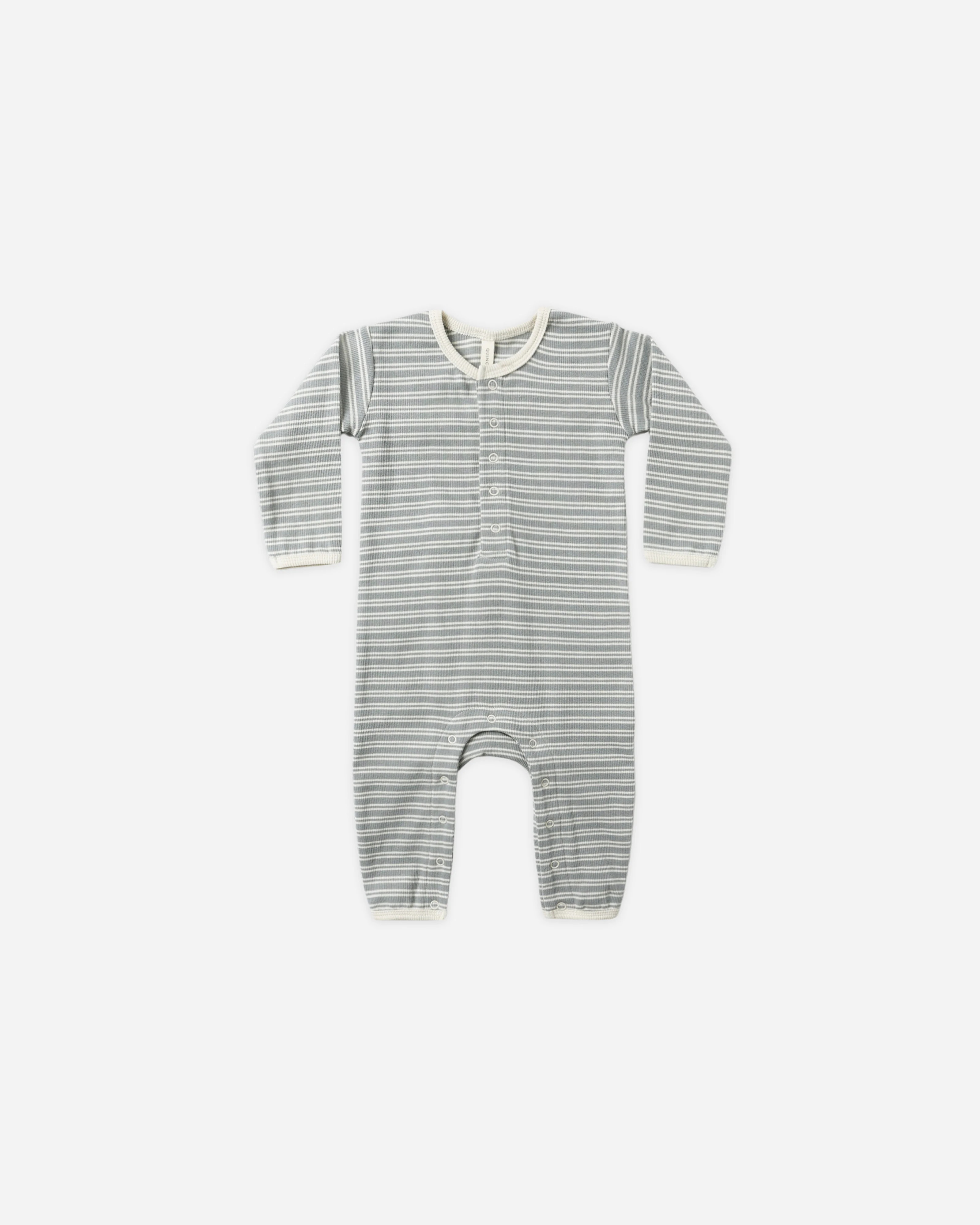 Ribbed Baby Jumpsuit || Steel Blue Micro Stripe | Rylee + Cru