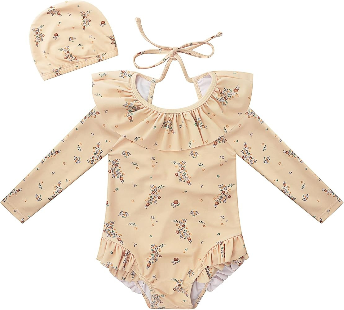 Toddler Baby Girl Floral Swimsuit Hawaiian Ruffle Swimwear Beach Bathing Suit | Amazon (US)