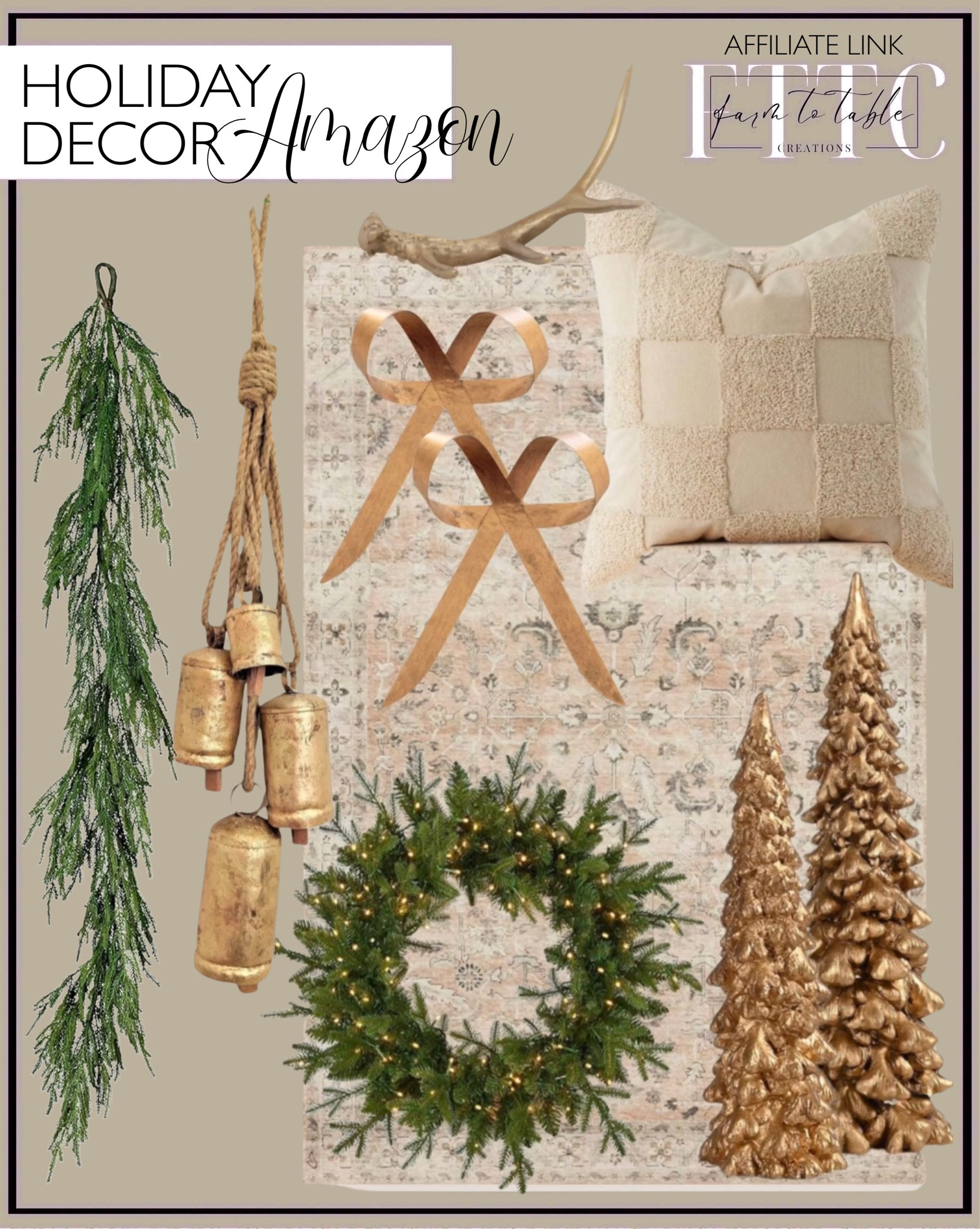 Amazon Holiday Decor Finds. Follow @farmtotablecreations on Instagram for more inspiration. Rustic Style Bells Cluster Hanging Handmade Metal Harmony Christmas Hanging Cow Bells on Jute Rope. Luminara Christmas Tree Flameless Candle Glitter and Snow Finish (5.35" x 8.5") Moving Flame Effect LED Candle, Timer, Remote Ready, Holiday Decoration (White Swan). Creative Co-Op 4' L x 3-1/4'W x 5-1/2'H Hand-Painted Stoneware House, Reactive Glaze, Green, Cream Color & Red. Resin Christmas Tree Figurines Home Decor 2Pcs, Small Gold Christmas Decorative Figurine Set Indoor, Tabletop Christmas Tree Statues for Holiday Centerpieces. Creative Co-Op Aluminum Antler Décor. Creative Co-Op 4" Round Flocked Glass Ornament. 100% Cotton Tufted Throw Pillow Cover- Boho Decorative Pillow Cover. Pine 24" Wreath with Warm LED Lights Indoor Outdoor | Warm White LED Lights. Loloi II Hathaway Collection HTH-06 Blush/Multi 7'-6" x 9'-6", 25" Thick, Area Rug, Soft, Durable, Printed, Modern, Low Pile, Non-Shedding, Easy Clean, Living Room Rug. Gold Metal Bow Brass Bow. 

Christmas Tree Decorations. Christmas Decor. Amazon Christmas Decor. Holiday Home Decor. Neutral Christmas Decor  






#LTKHome #LTKFindsUnder50 #LTKHoliday