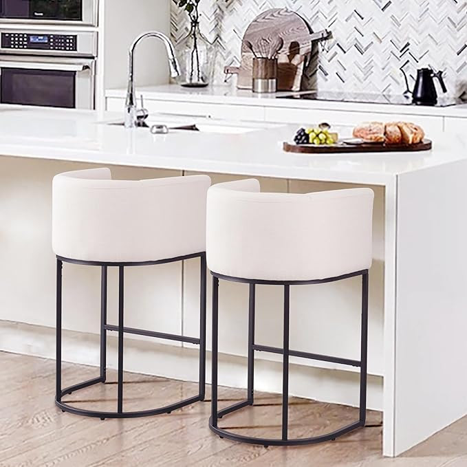 Modern Counter Height Linen Fabric Upholstered Counter Stools Set of 2, 24 inch Kitchen Island St... | Amazon (US)