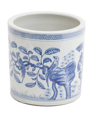 8x8 Flower Bird Greek Key Cachepot | TJ Maxx