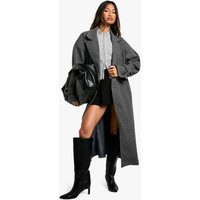 Womens Shoulder Pad Belted Wool Look Coat - Grey - 12 | boohoo (US & Canada)