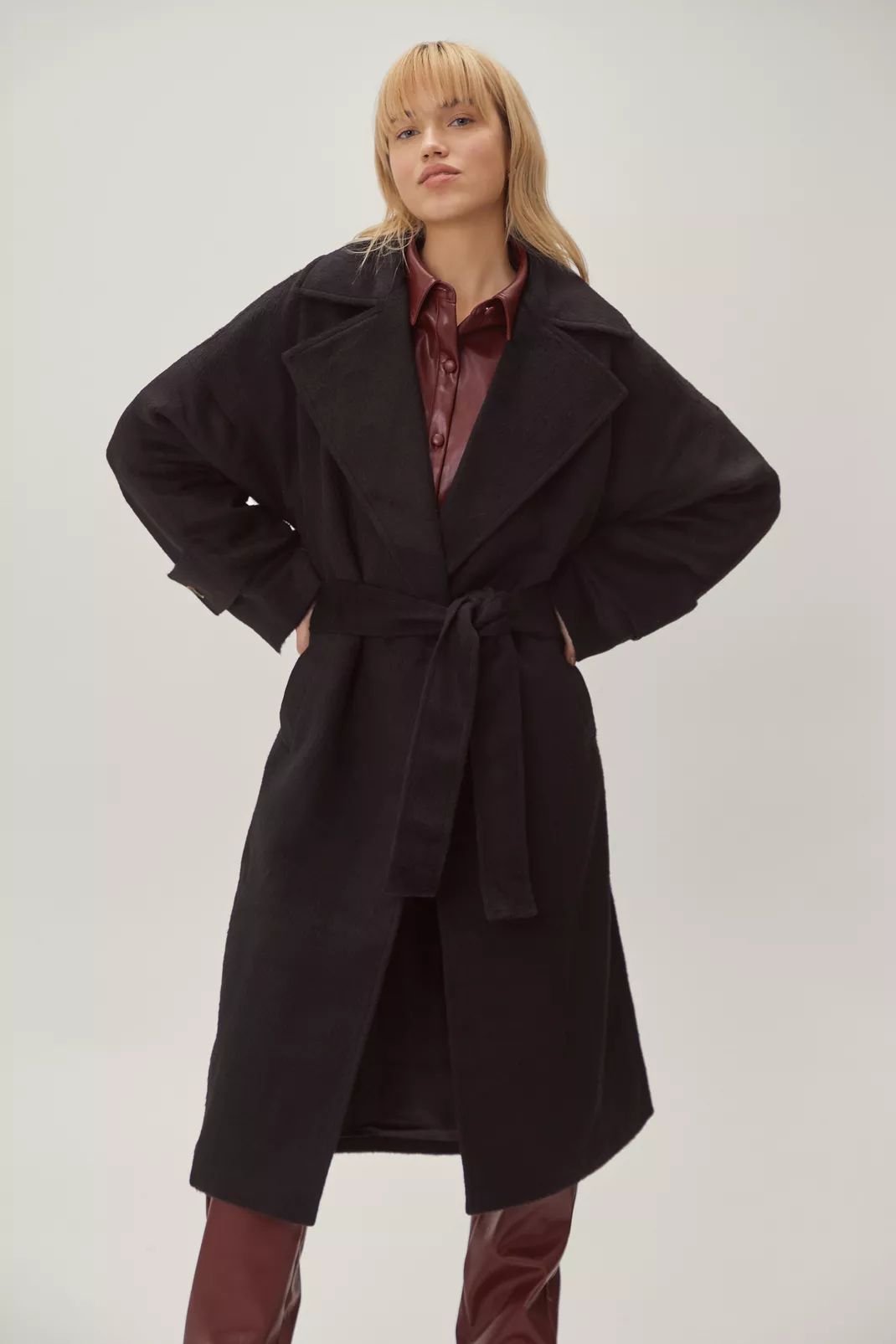 Wool Look Single Breasted Longline Belted Coat | NastyGal (UK, IE)